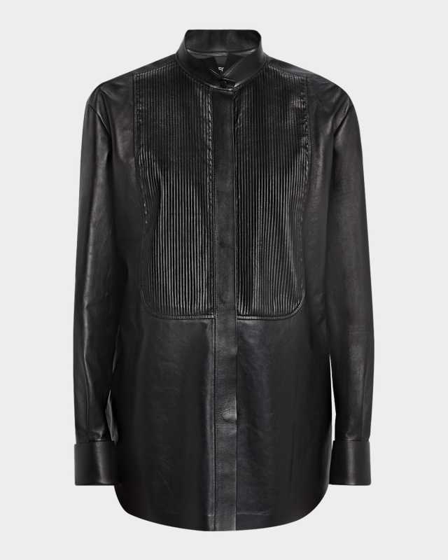 French Plonge Leather Tuxedo Shirt